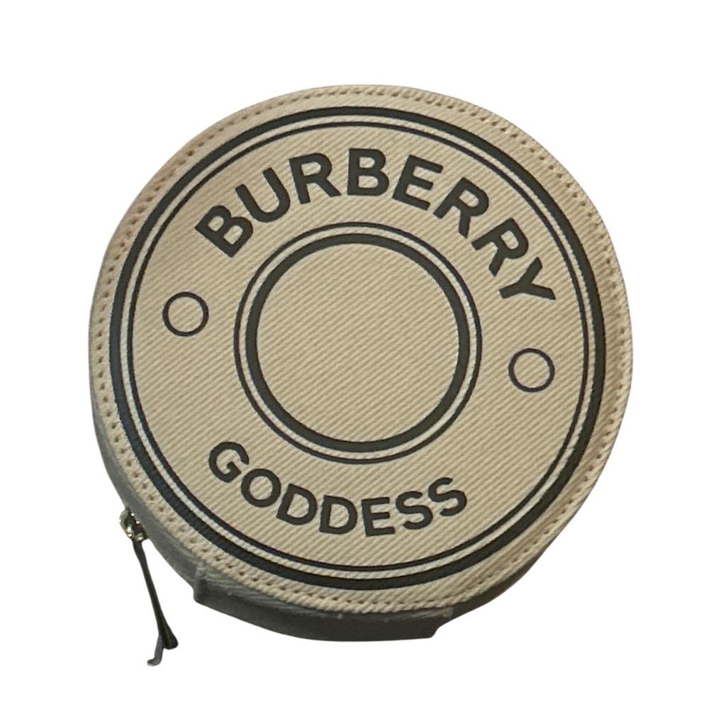 Burberry Goddess Round Canvas Cosmetic Pouch Off-White Gold Zipper Case